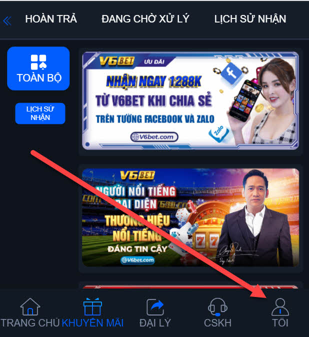 Giao diện ứng dụng V6bet