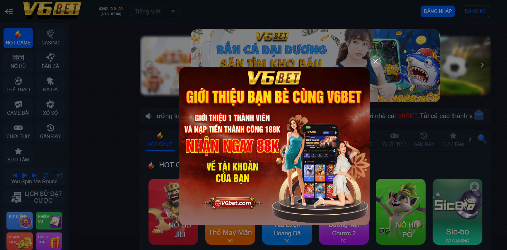 Giao diện chính từ V6Bet