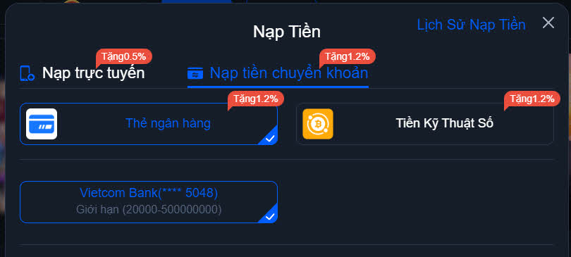 Tổng hợp các phương thức nạp tiền V6Bet